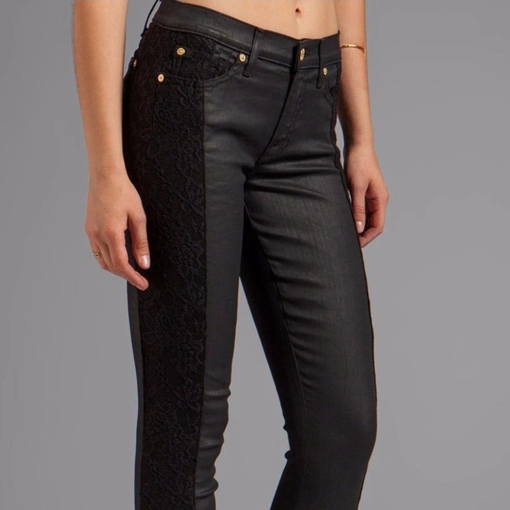 7 For All Mankind Black and Lace Jeans...excellent Condition..size 25..free Ship